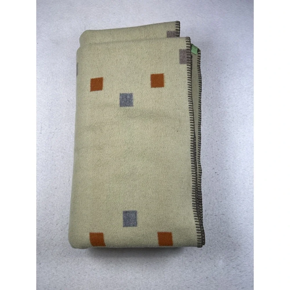 VTG Abstract Striped Dotted 100% Wool Blanket Nice Pendleton?